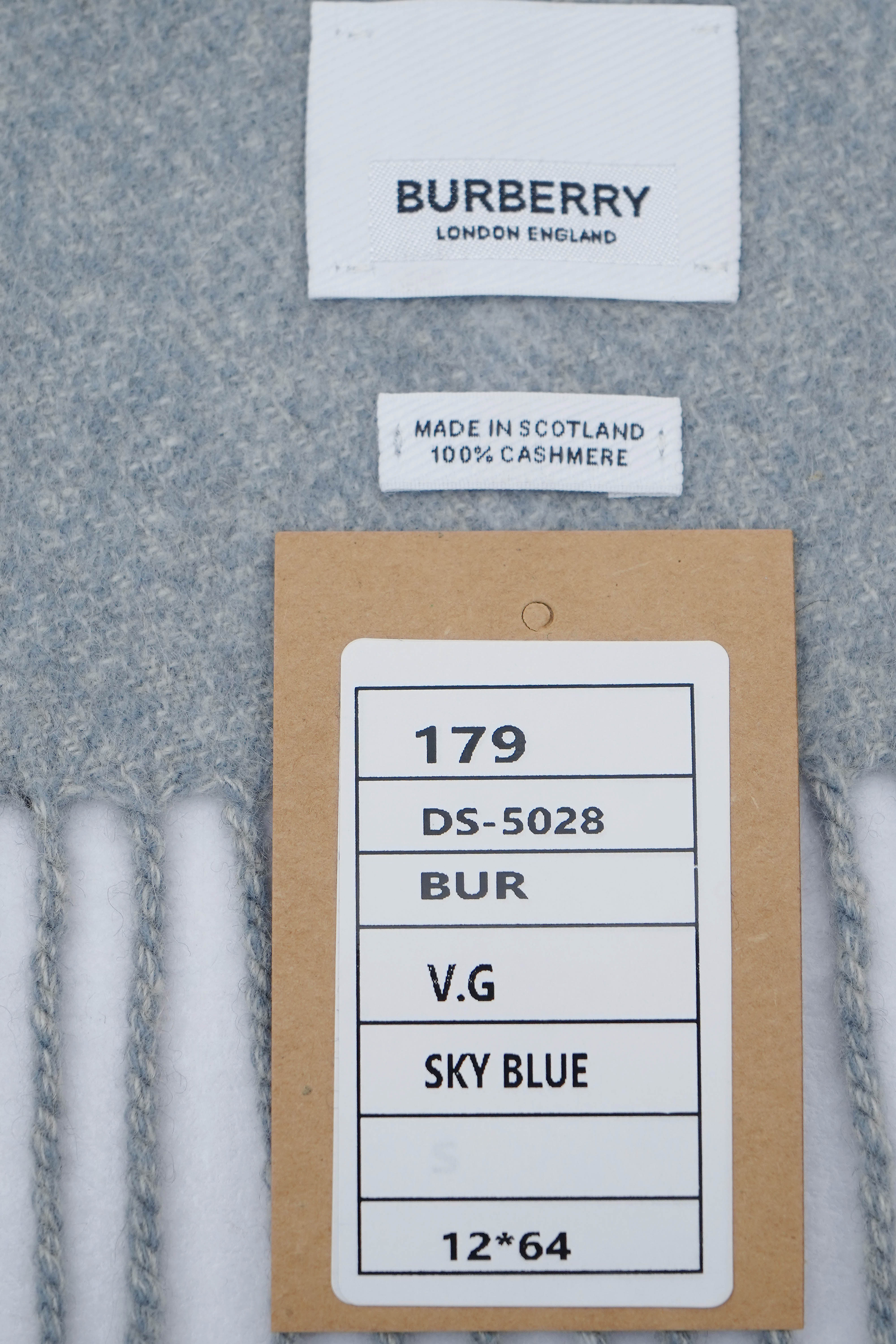 Classic Check Cashmere Sky Blue Scarf
