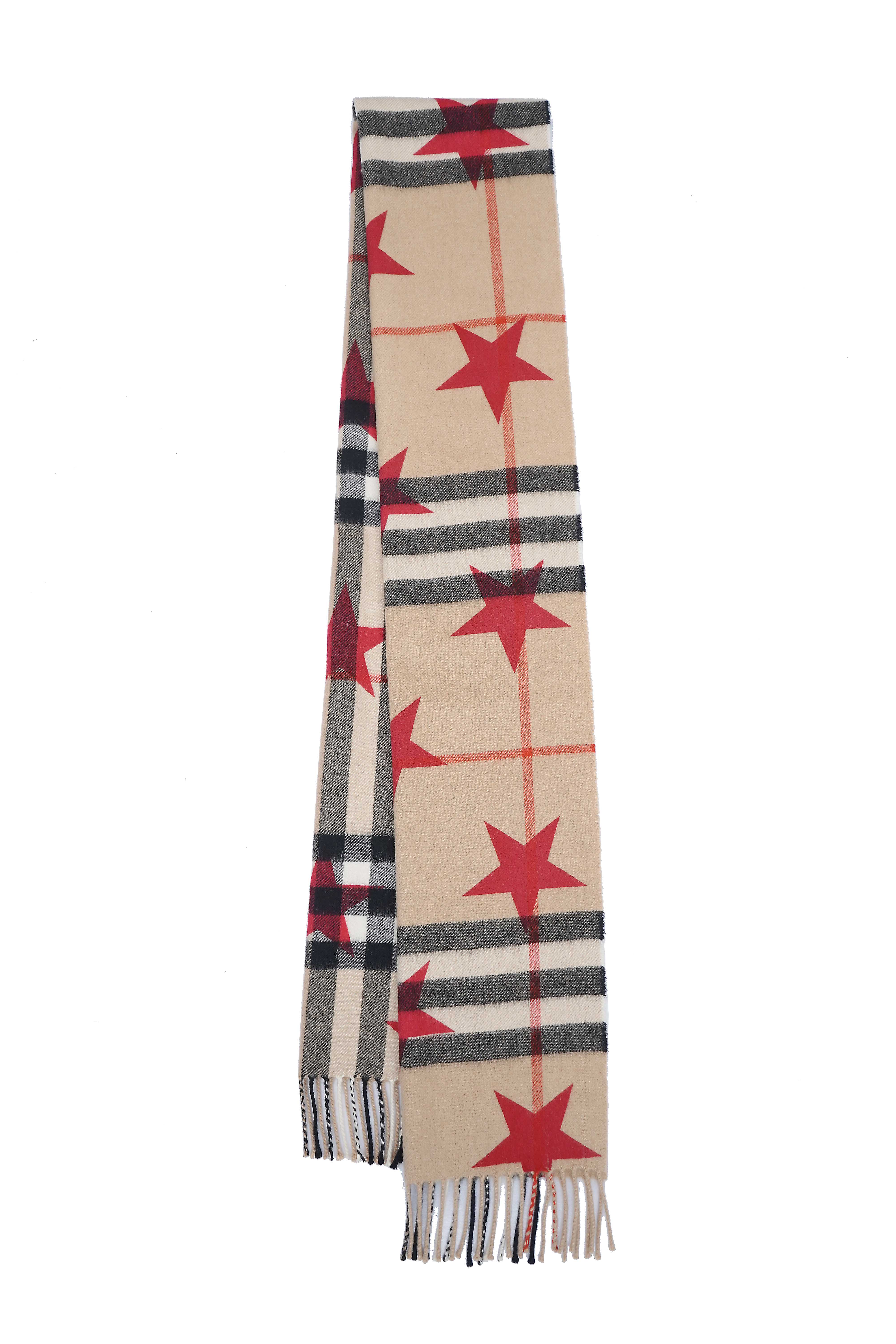 Classic Check Stars Print Cashmere Beige Scarf