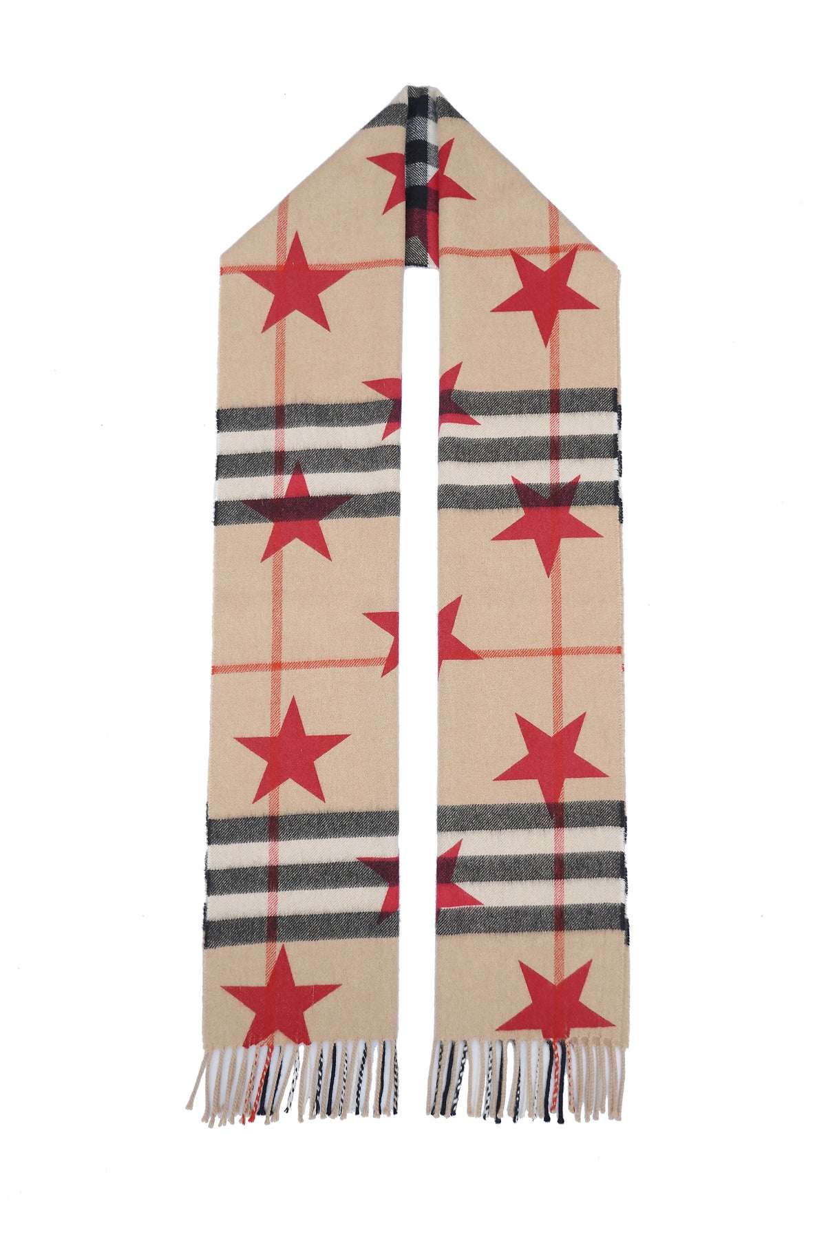 Classic Check Stars Print Cashmere Beige Scarf