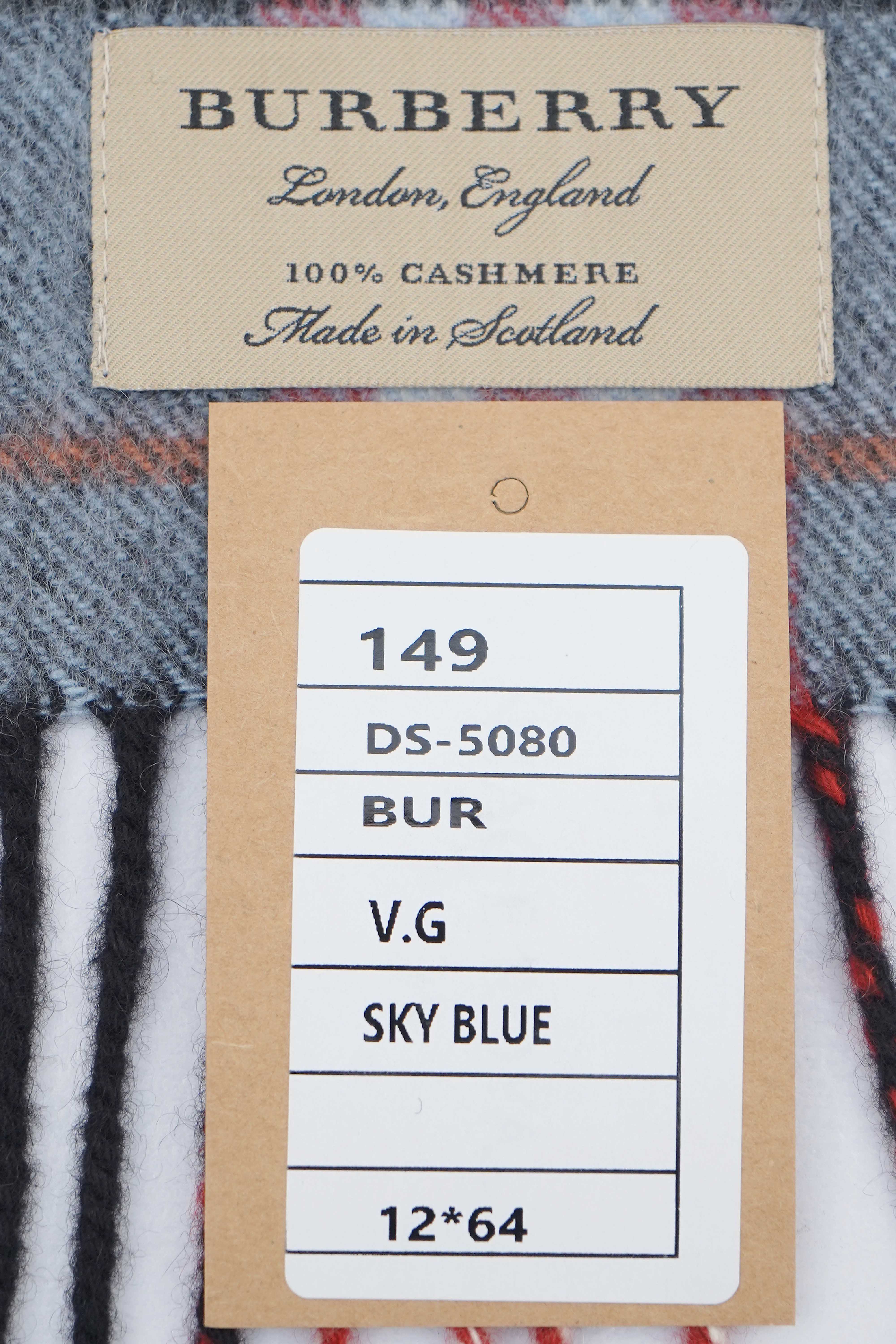 Classic Check Cashmere Sky Blue Scarf