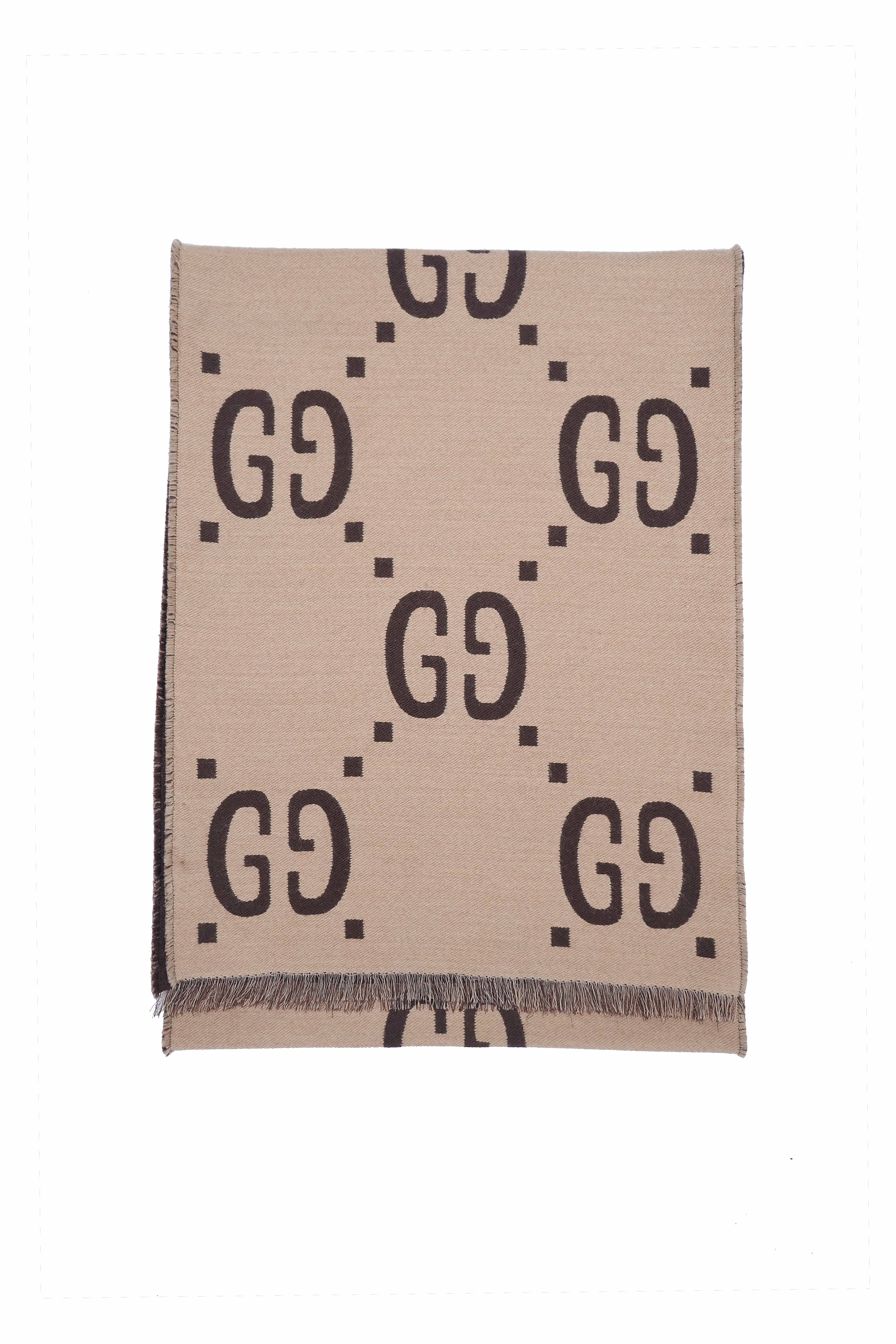 Gucci Pre-owned Logo Wool Grey Scarf