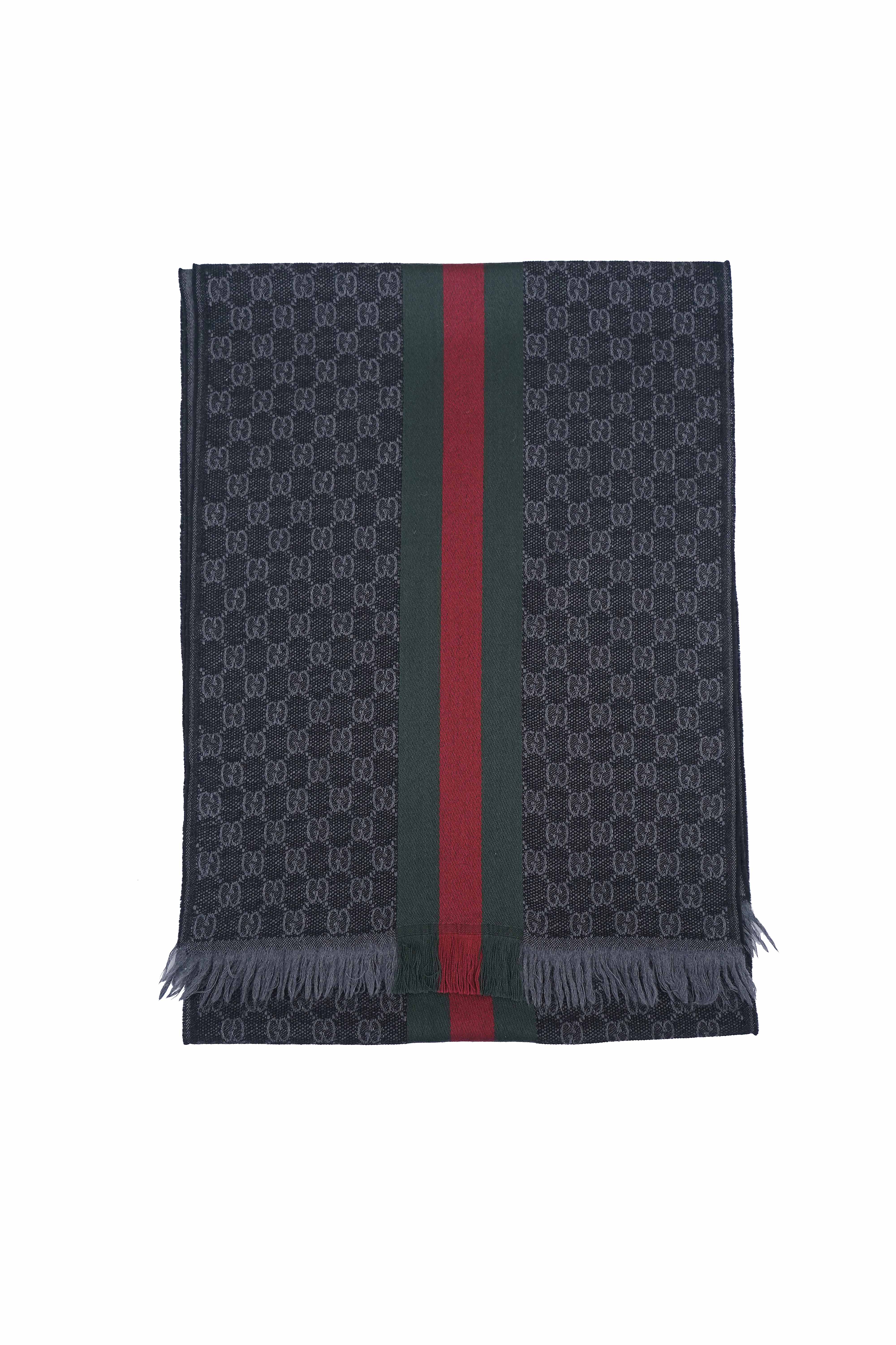 Gucci Pre-owned Logo Wool Dark Grey Scarf