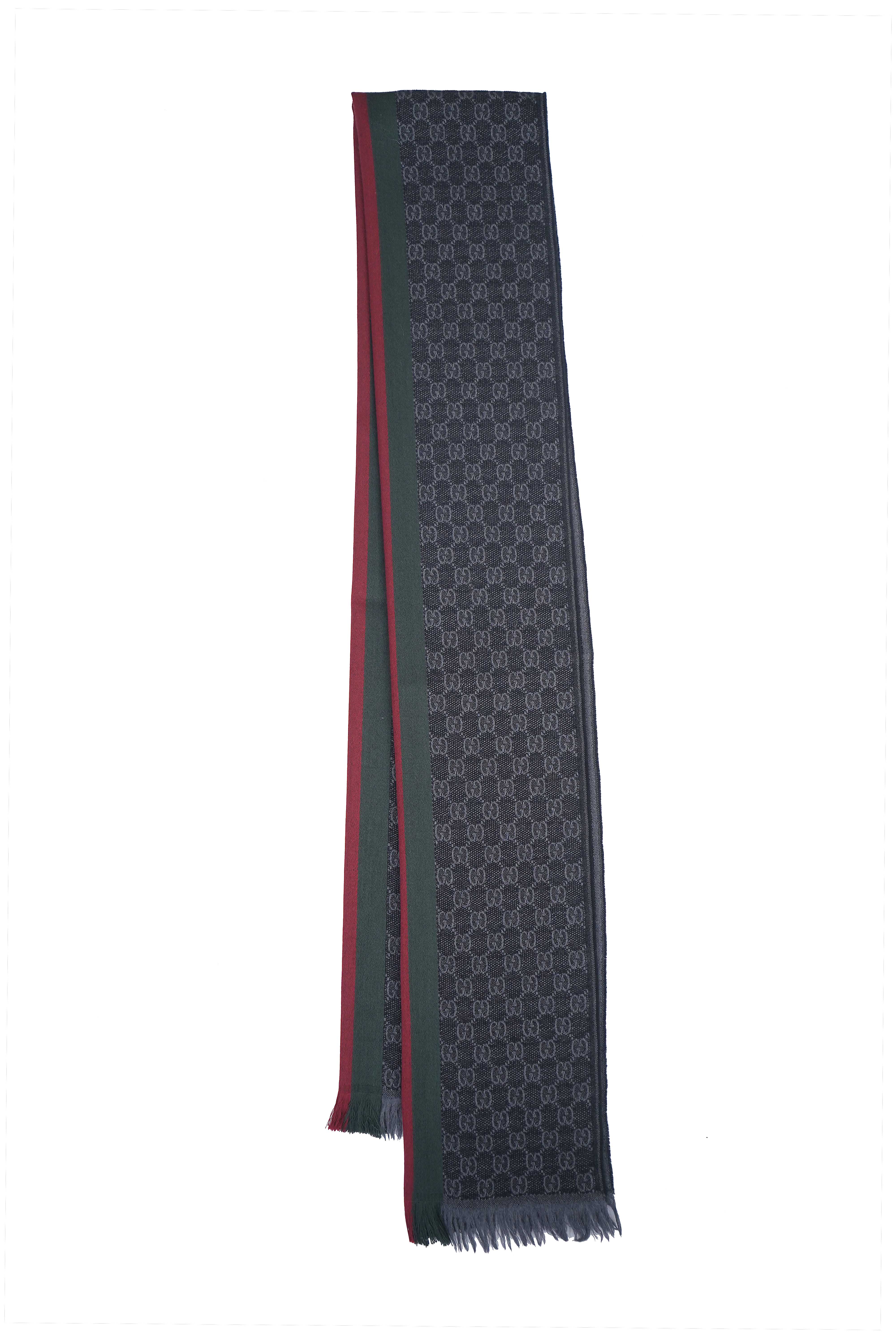 Gucci Pre-owned Logo Wool Dark Grey Scarf