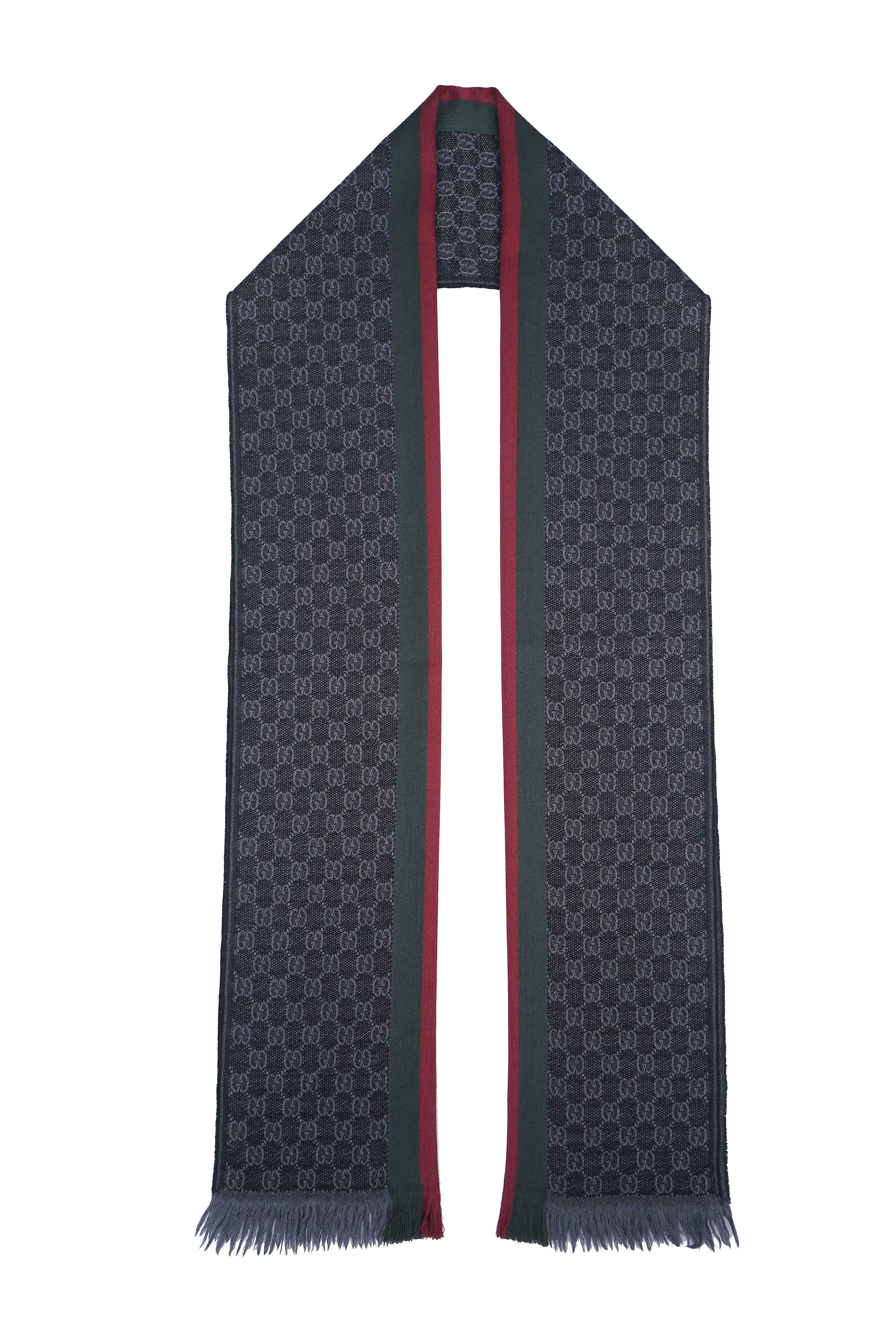 Gucci Pre-owned Logo Wool Dark Grey Scarf