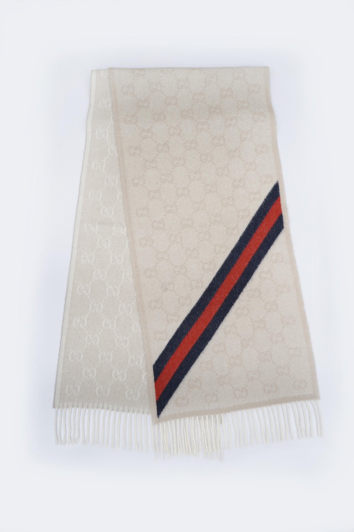 Gucci Pre-owned Logo Wool Ecru Scarf