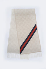 GUCCI Pre-Owned Logo Wool Ecru Scarf