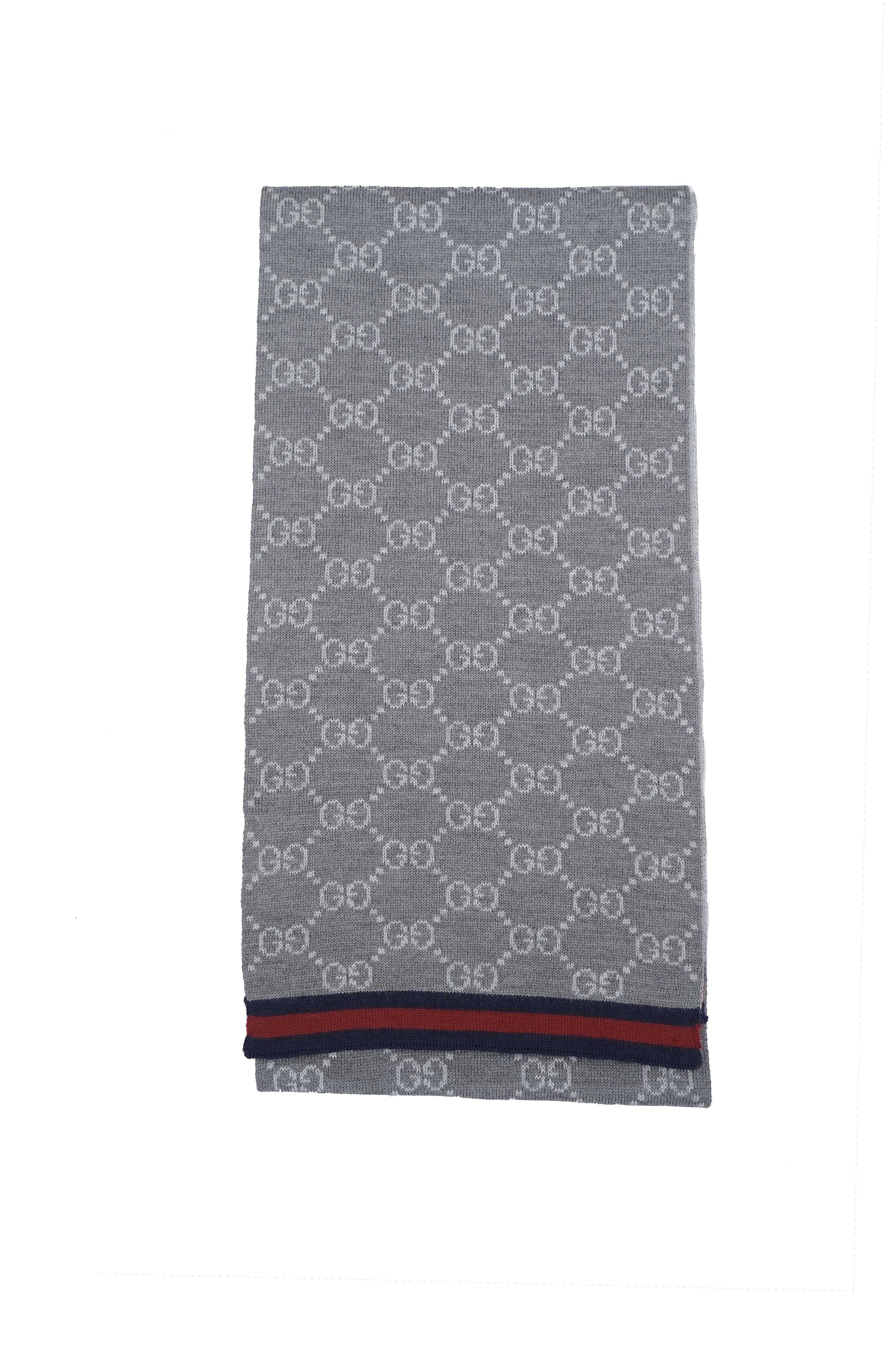 Gucci Pre-owned Logo Wool Grey Scarf