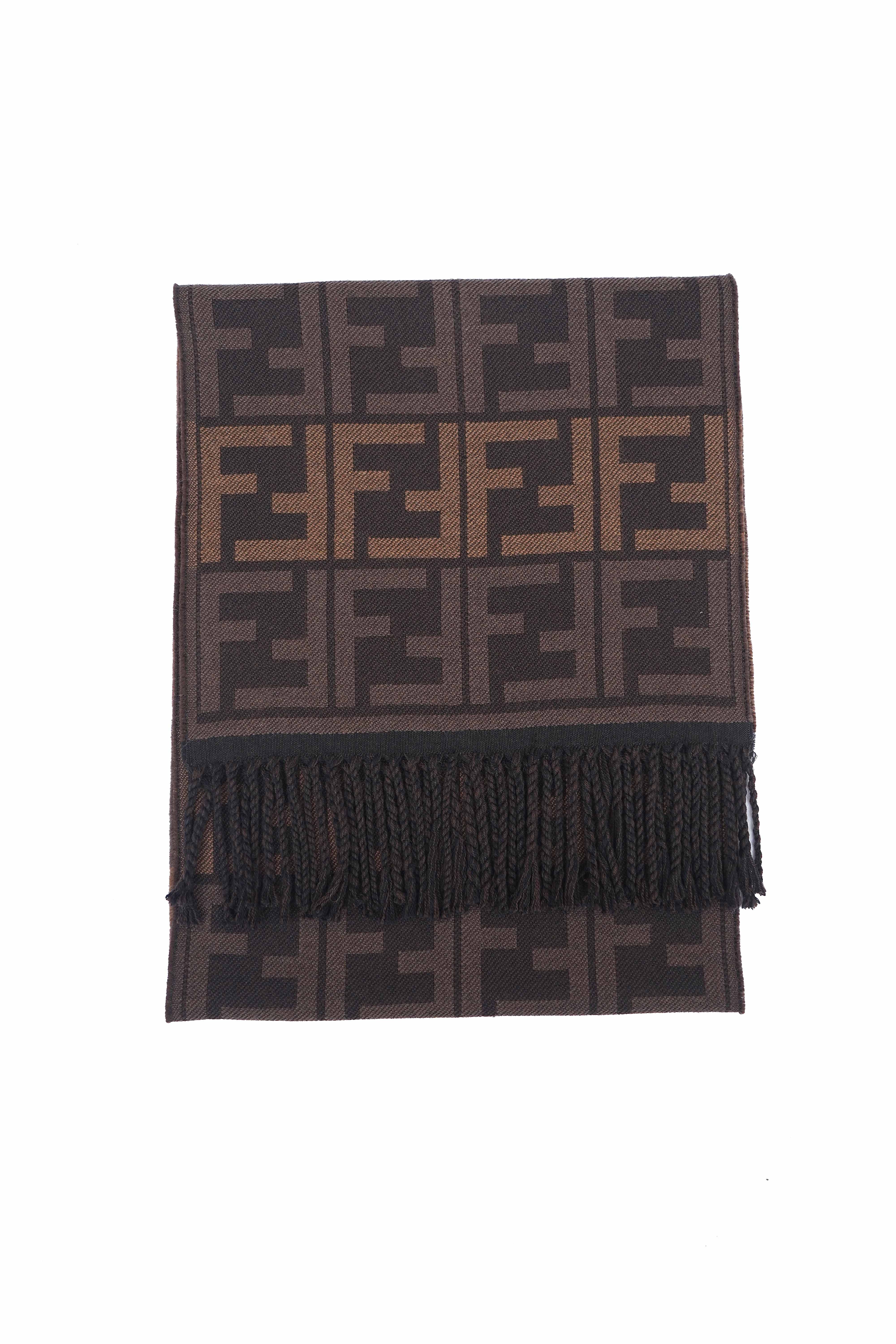 Fendi Pre-owned Logo Wool Brown Scarf