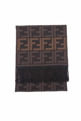 FENDI Pre-Owned Logo Wool Brown Scarf