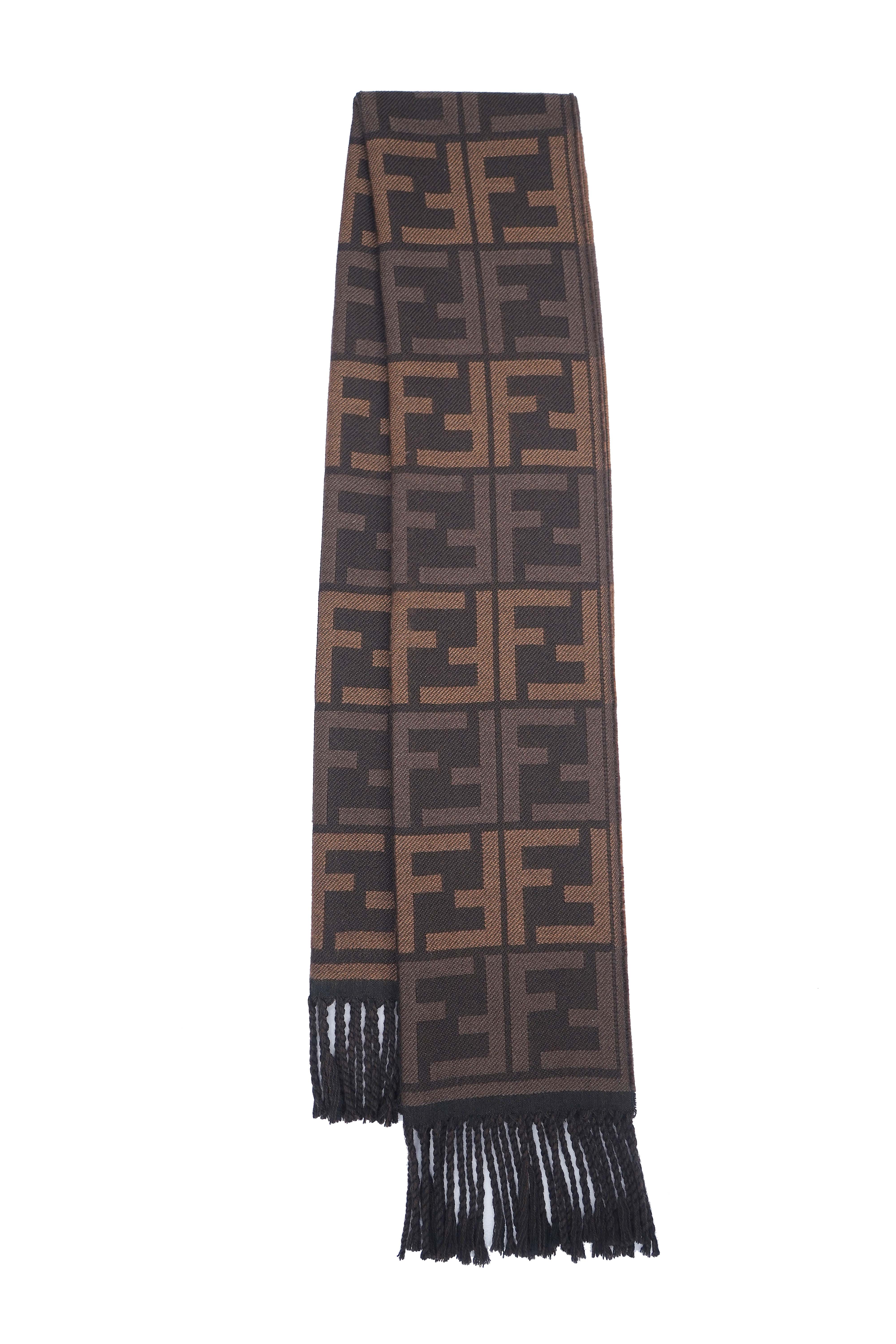 Fendi Pre-owned Logo Wool Brown Scarf