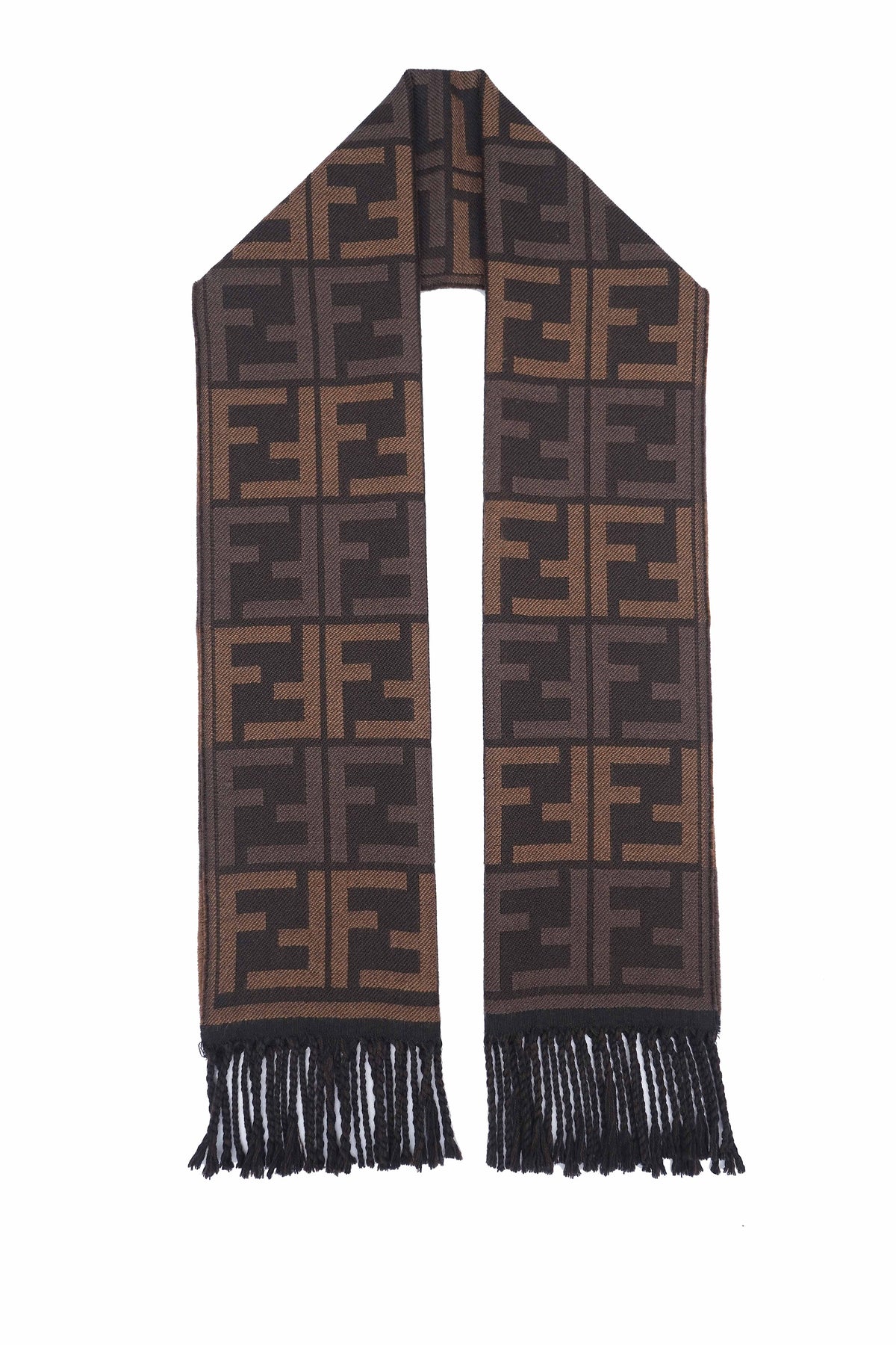 Fendi Pre-owned Logo Wool Brown Scarf
