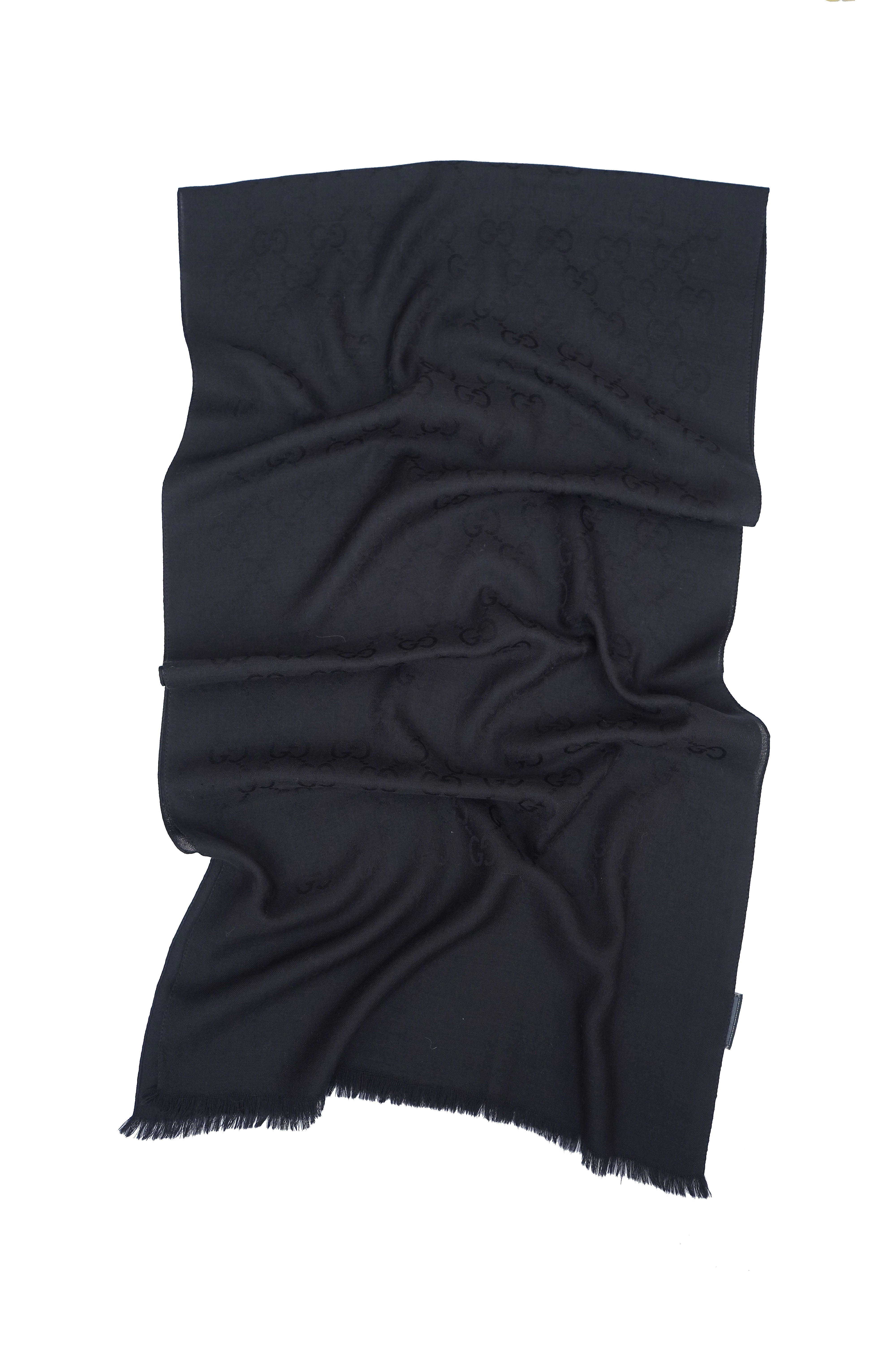 Gucci Pre-owned Logo Wool Black Scarf