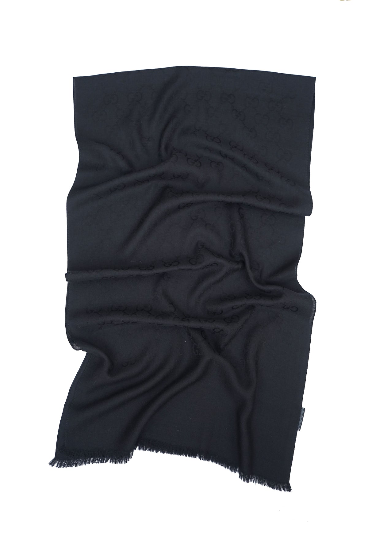 Gucci Pre-owned Logo Wool Black Scarf